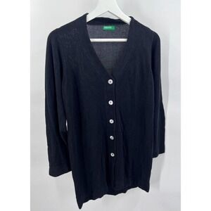United Colors of Benetton Womens Small Black 100% Viscose Button Front Cardigan